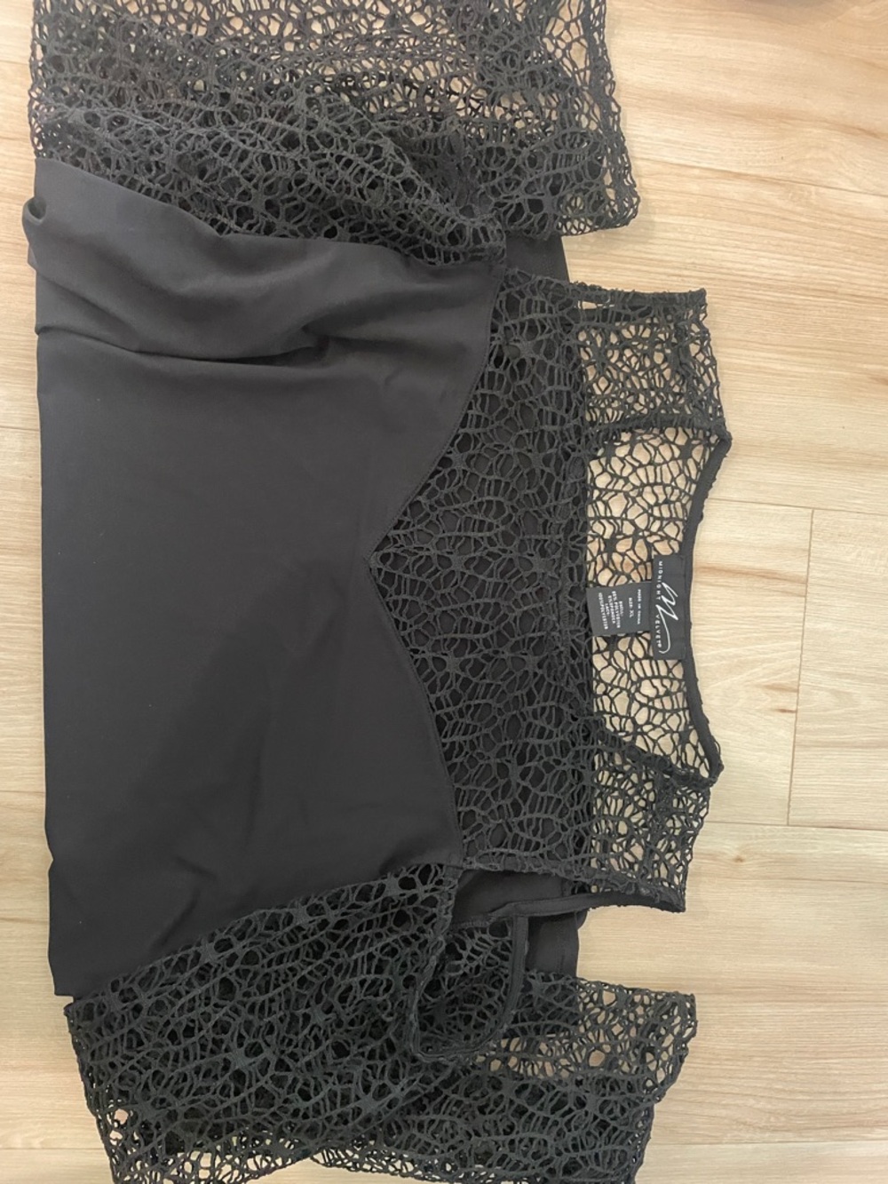 Midnight Velvet - Black Crochet Overlay Dress Top